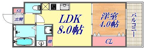 ブエナビスタ神戸駅前(1LDK/9階)の間取り写真