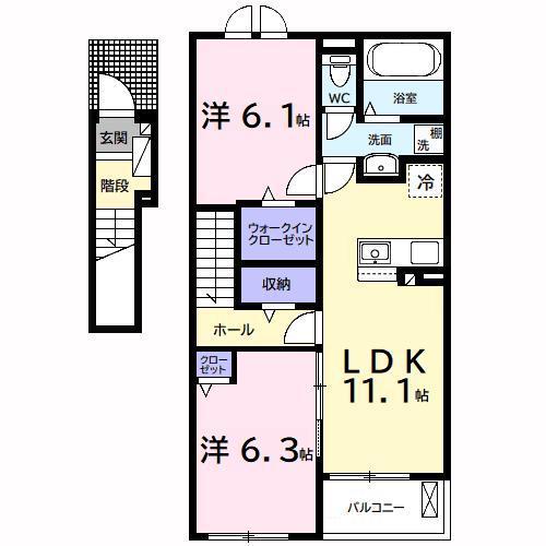 サン・デリアーナII(2LDK/2階)の間取り写真