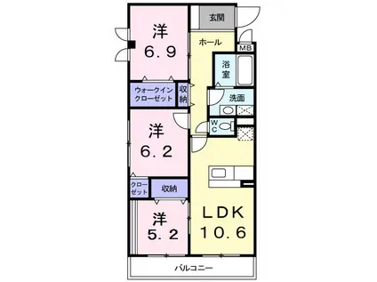 メイユール・A(3LDK/2階)の間取り写真