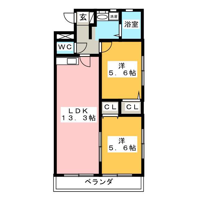 メープルコートたかおか(2LDK/1階)の間取り写真