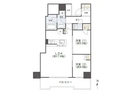 シエリアタワー大阪堀江(2LDK/19階)の間取り写真