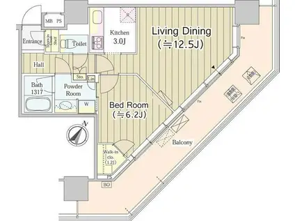 ユニゾンタワー(1LDK/13階)の間取り写真