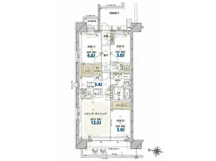ブランシエラいわき平一町目(3LDK/8階)の間取り写真