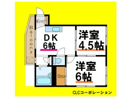 フジパレス1(2DK/3階)の間取り写真