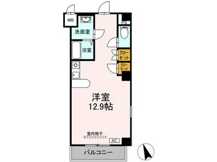 フェリオ甲府上石田(ワンルーム/3階)の間取り写真