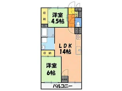 シャンボール読売ランド前2(2LDK/2階)の間取り写真