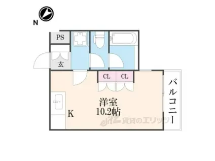 エルミナフラット後三条(ワンルーム/2階)の間取り写真