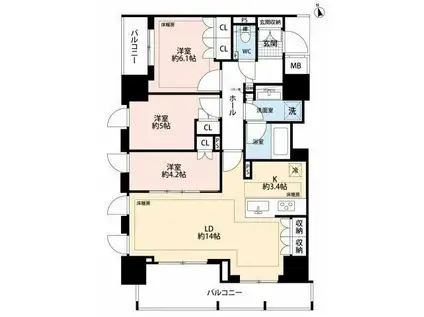 アトラス麻布十番(3LDK/4階)の間取り写真