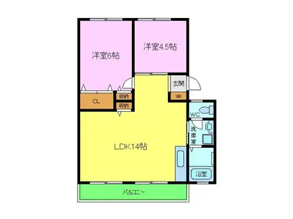ウィンディア(2LDK/2階)の間取り写真