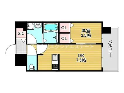 レジュールアッシュOSAKAGATEWAY(1DK/12階)の間取り写真