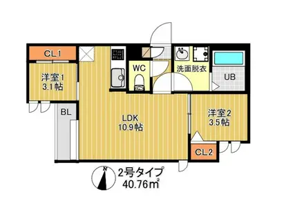 REGALEST サンメゾン箱崎(2LDK/1階)の間取り写真