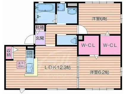 ラシーネ山田東 B棟(2LDK/1階)の間取り写真
