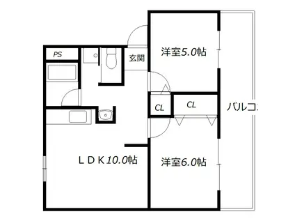 高津橋農住団地 A棟(2LDK/2階)の間取り写真