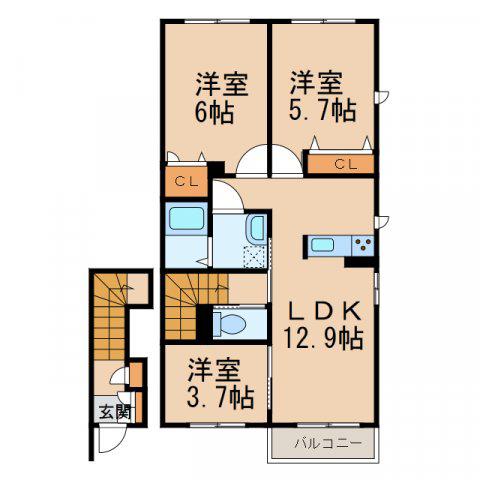 シャーメゾン園部(3LDK/2階)の間取り写真