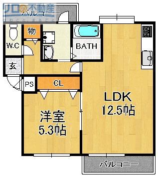 VIEWTERRACE売布III(1LDK/2階)の間取り写真