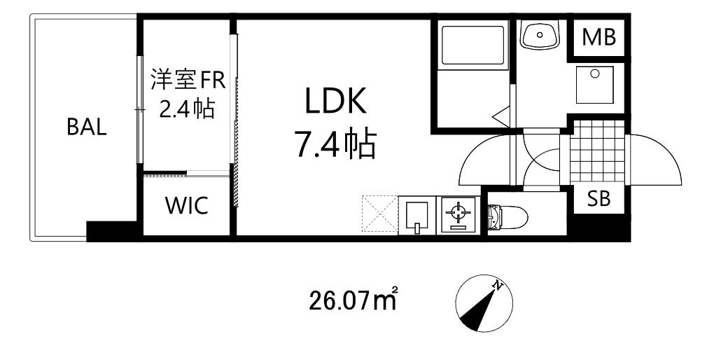 セレニテ元町アリエ(1DK/8階)の間取り写真