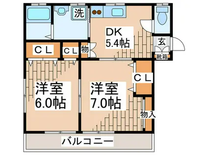 エスポワール(2DK/2階)の間取り写真