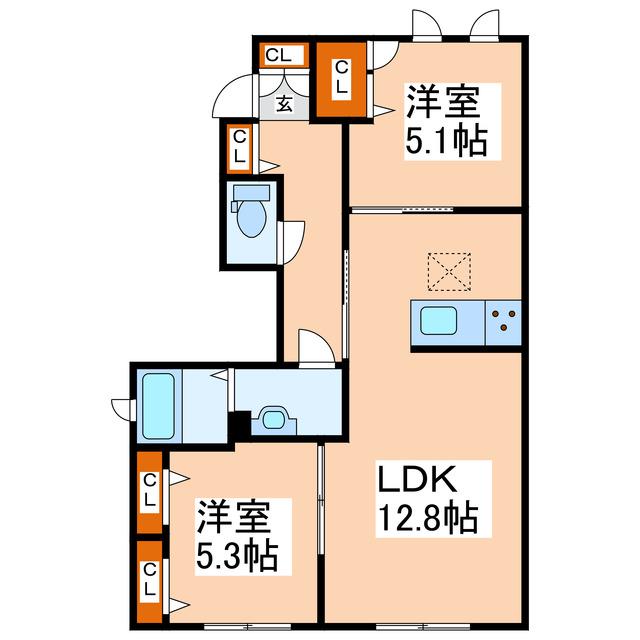 アトラス帯山 (2LDK/1階)の間取り写真