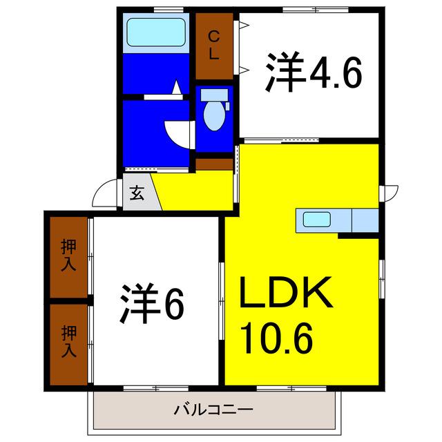 バリュージュ萌芽 D棟(2LDK/1階)の間取り写真