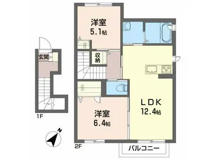リラフォート東部台(2LDK/1階)の間取り写真