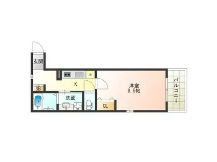 アートレジデンス春日出北(1K/2階)の間取り写真