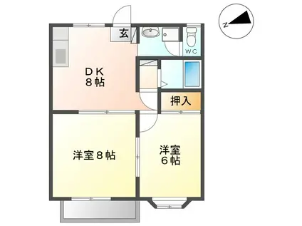 フラット材木町(2DK/1階)の間取り写真