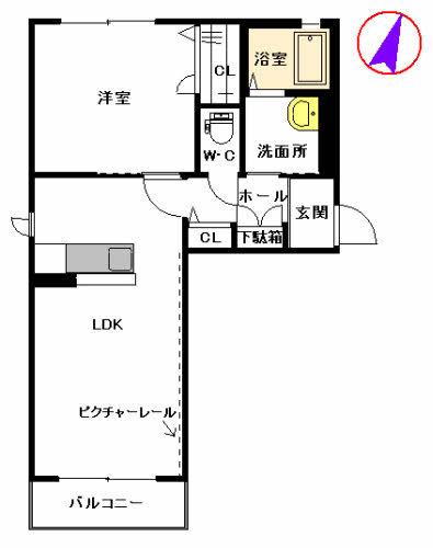 五ツ石の庄II A棟 (1LDK/2階)の間取り写真