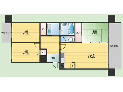 グリーンビュー少路(3LDK/2階)の間取り写真