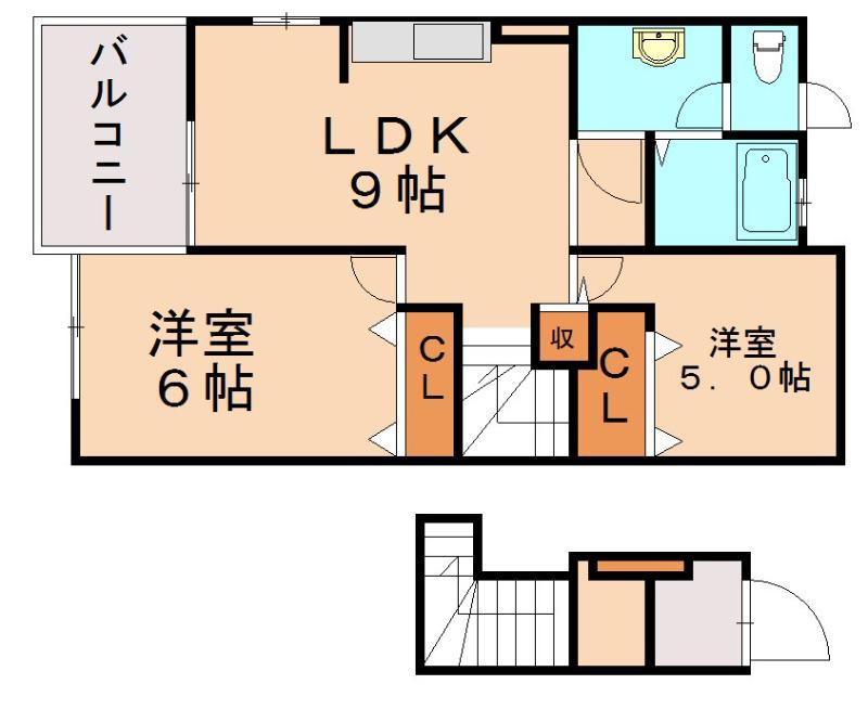 シャルマン・横田B(2LDK/2階)の間取り写真