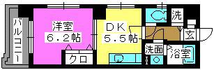 フローレス東比恵(1DK/6階)の間取り写真