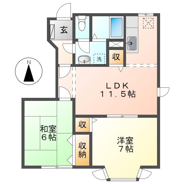 クレストールD棟(2LDK/1階)の間取り写真