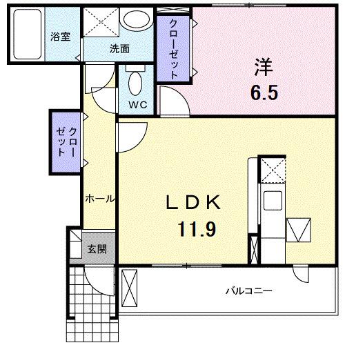 ロジュマン グラシューK(1LDK/1階)の間取り写真