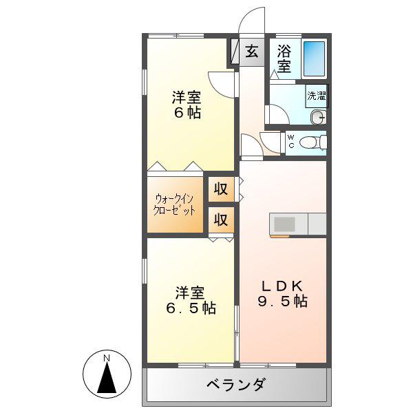 サニーコートYAMADA A・B(2LDK/2階)の間取り写真