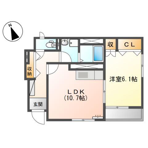チェリー・ブロッサム(1LDK/1階)の間取り写真