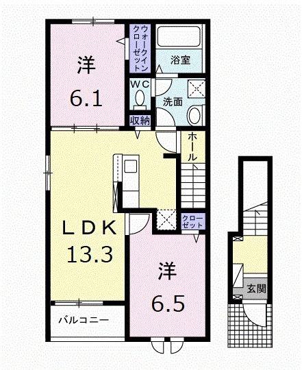 パインフィールドII(2LDK/2階)の間取り写真