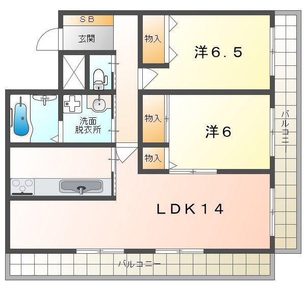 フリーディオ木屋元町(2LDK/2階)の間取り写真