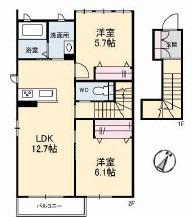 グリナージュ(2LDK/2階)の間取り写真