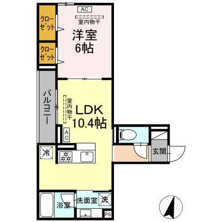 ドムスクレスト湘南台(1LDK/2階)の間取り写真