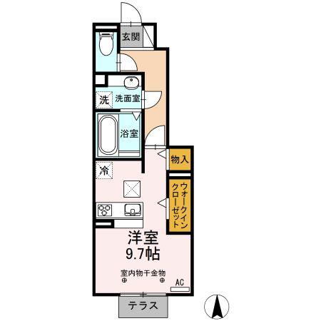 D-ROOM西之島(ワンルーム/1階)の間取り写真