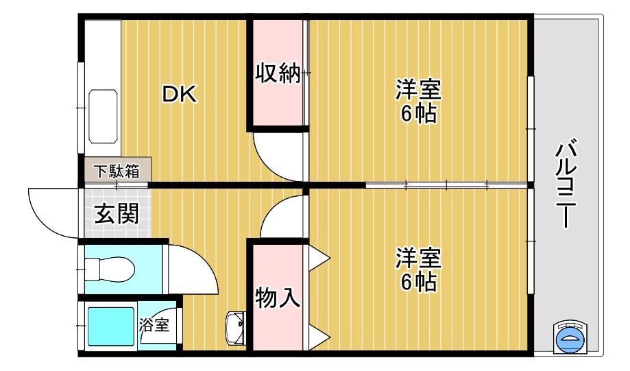 パンション明石(2DK/3階)の間取り写真