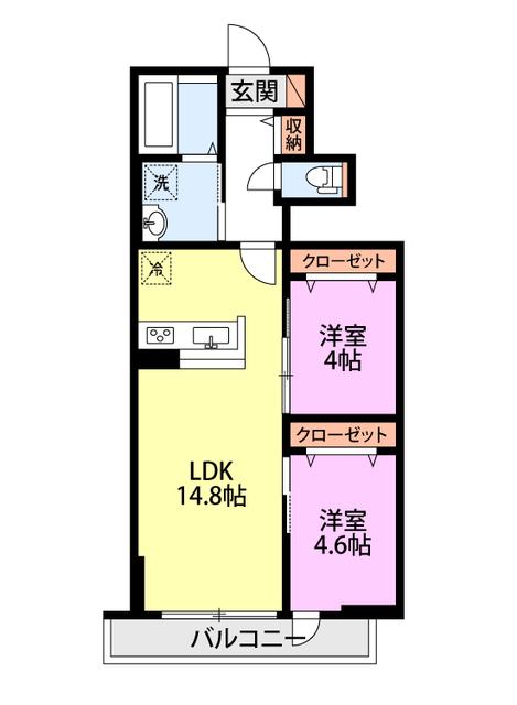 DESIGN MAISON N.STA 3S B棟(2LDK/2階)の間取り写真