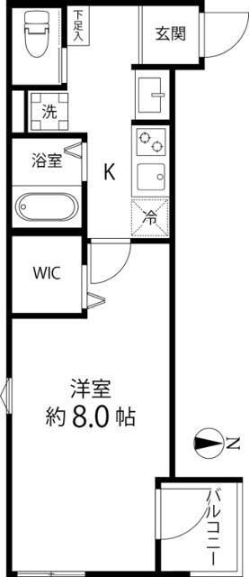 TS CUORE六町I(1K/2階)の間取り写真