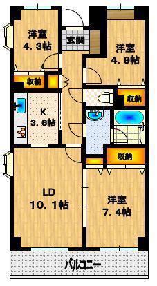 マストコート津田沼(3LDK/1階)の間取り写真