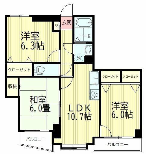グレイスコート多摩川(3LDK/4階)の間取り写真