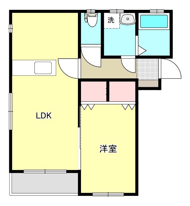 どっと込む新白河B(1LDK/1階)の間取り写真