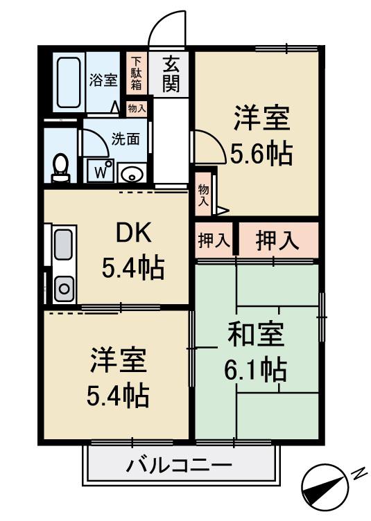 富永ハイツ(3DK/2階)の間取り写真