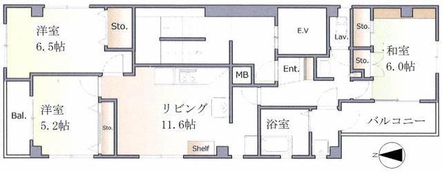 花善ビル(3LDK/4階)の間取り写真