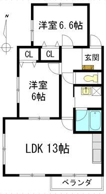 ルースリーリヤ(2LDK/1階)の間取り写真