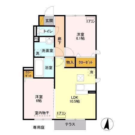 アヴニールB(2LDK/1階)の間取り写真