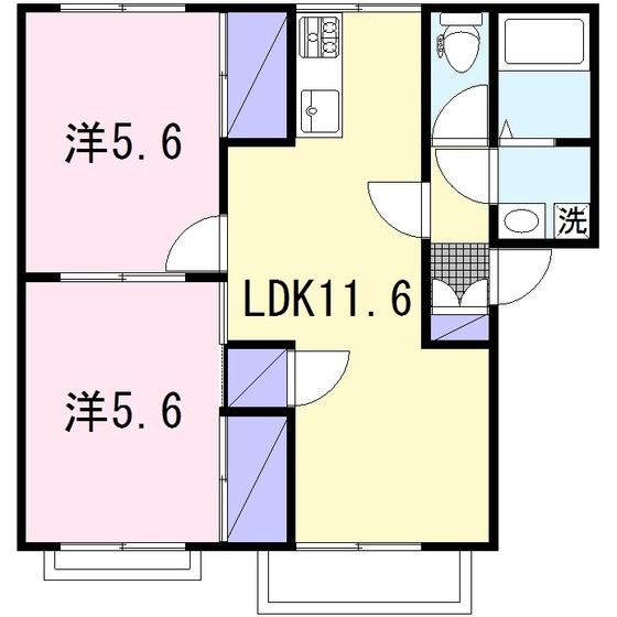 カーサ壱番館(2LDK/2階)の間取り写真